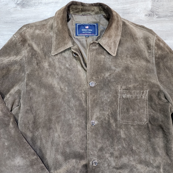 NEWPORT HARBOR Brown Suede Leather Mid Coat Jacket Men's Size XXL - Picture 3 of 16
